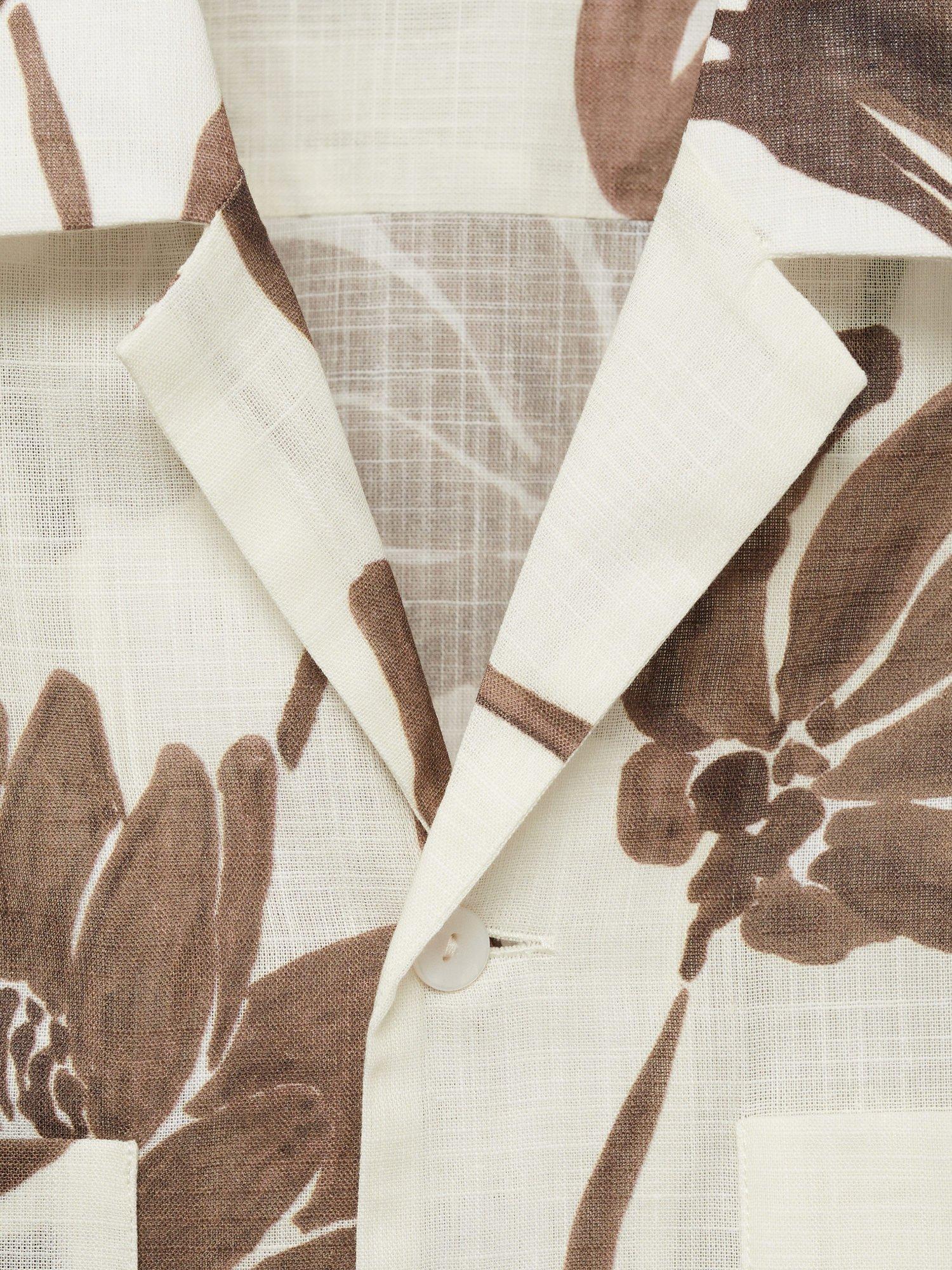 Product image 8 of 8, which shows Mango Sicilia Cotton Regular Fit Floral Bowling Shirt, Brown/Multi, M