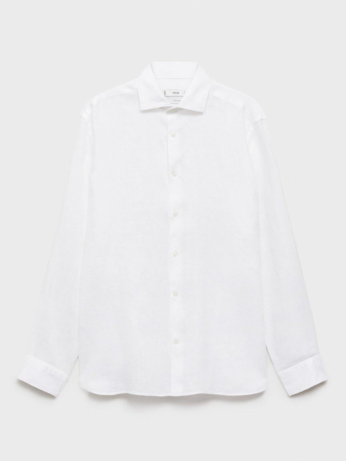 Product image 3 of 8, which shows Mango Tucan Linen Regular Fit Shirt, White, L