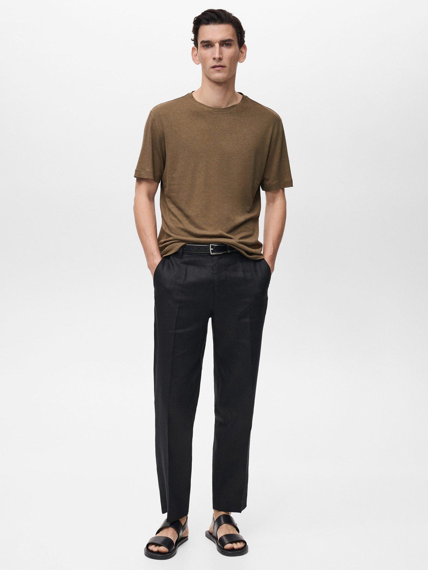 Product image 2 of 8, which shows Mango Liman Linen Blend Regular Fit Short Sleeve T-Shirt, Beige, XS