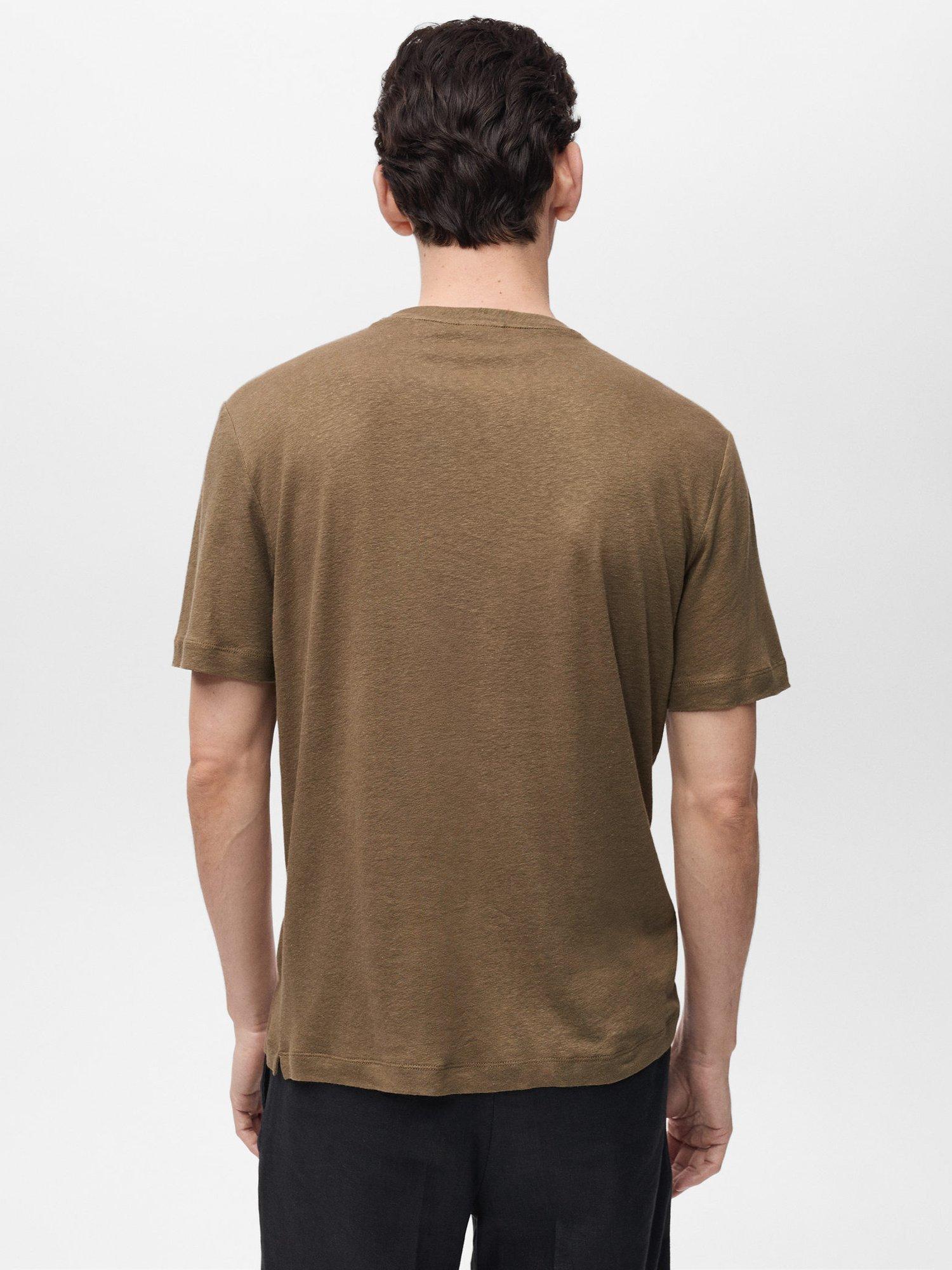 Product image 4 of 8, which shows Mango Liman Linen Blend Regular Fit Short Sleeve T-Shirt, Beige, XS