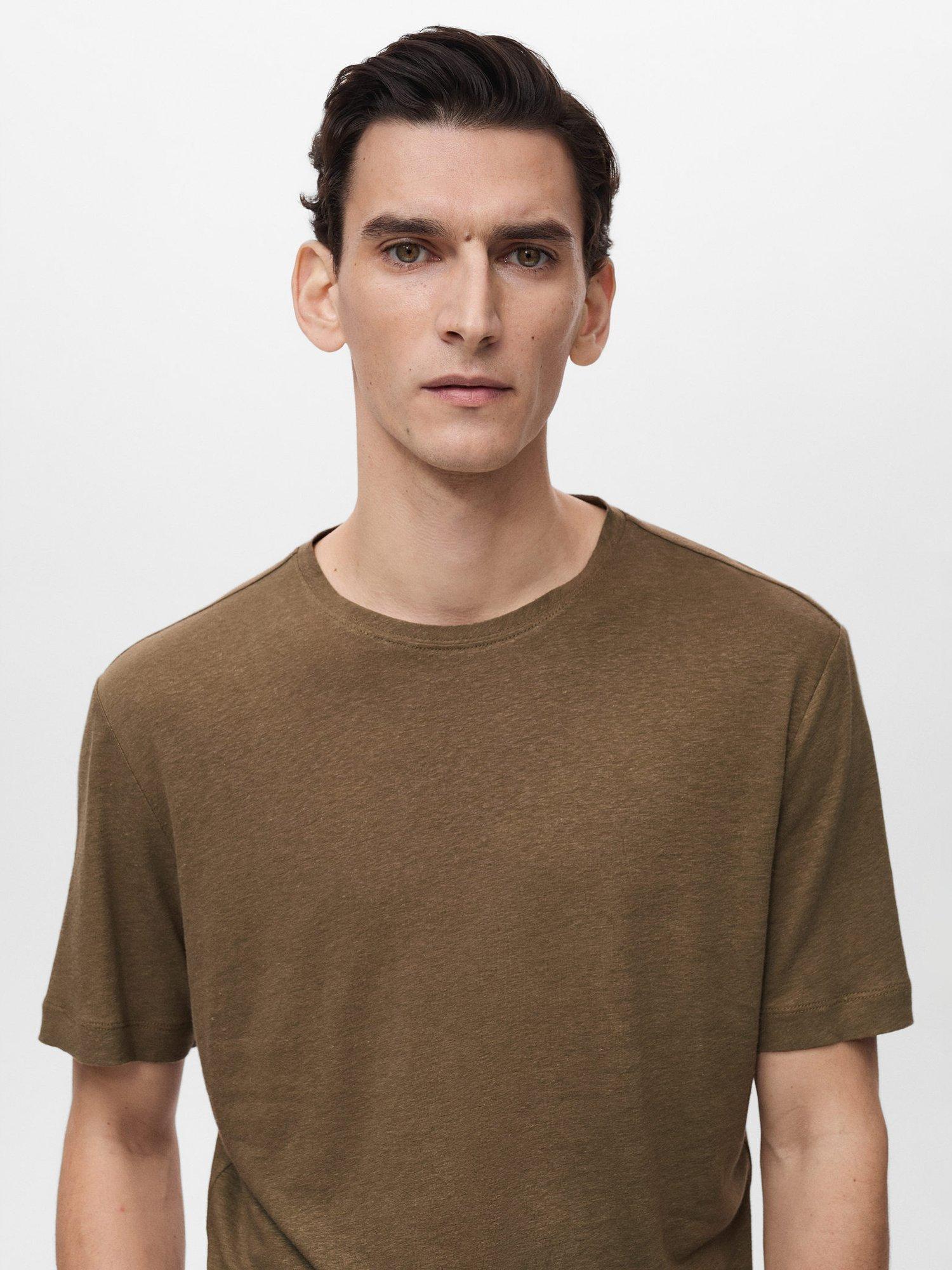 Product image 6 of 8, which shows Mango Liman Linen Blend Regular Fit Short Sleeve T-Shirt, Beige, XS