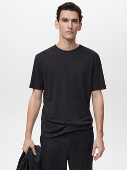 Mango Liman Linen Blend Regular Fit Short Sleeve T-Shirt, Black