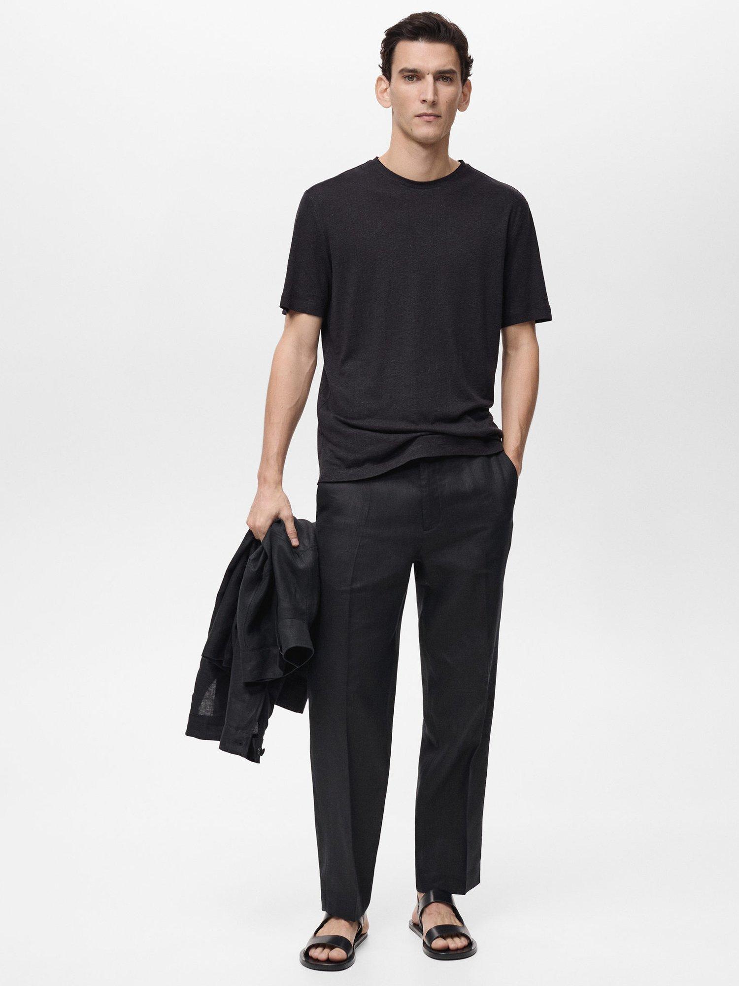 Product image 2 of 8, which shows Mango Liman Linen Blend Regular Fit Short Sleeve T-Shirt, Black, S