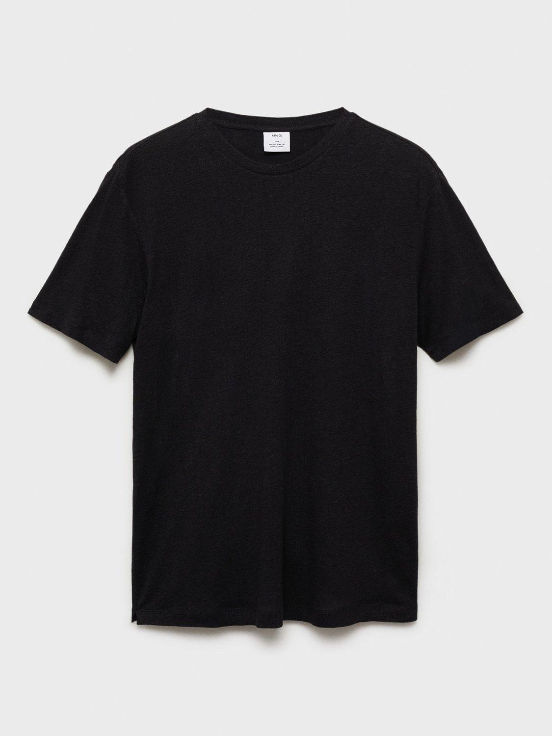 Product image 3 of 8, which shows Mango Liman Linen Blend Regular Fit Short Sleeve T-Shirt, Black, S