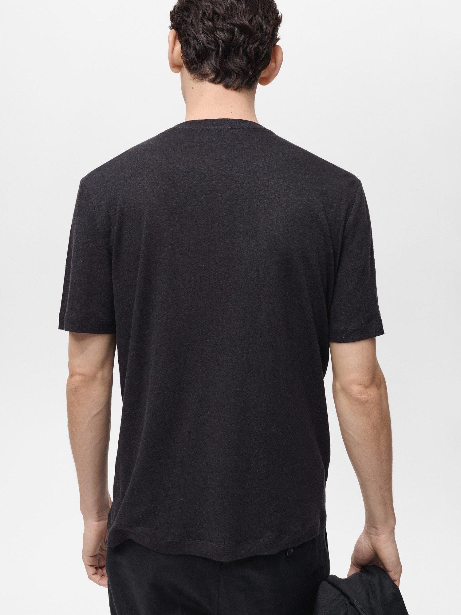 Product image 4 of 8, which shows Mango Liman Linen Blend Regular Fit Short Sleeve T-Shirt, Black, S