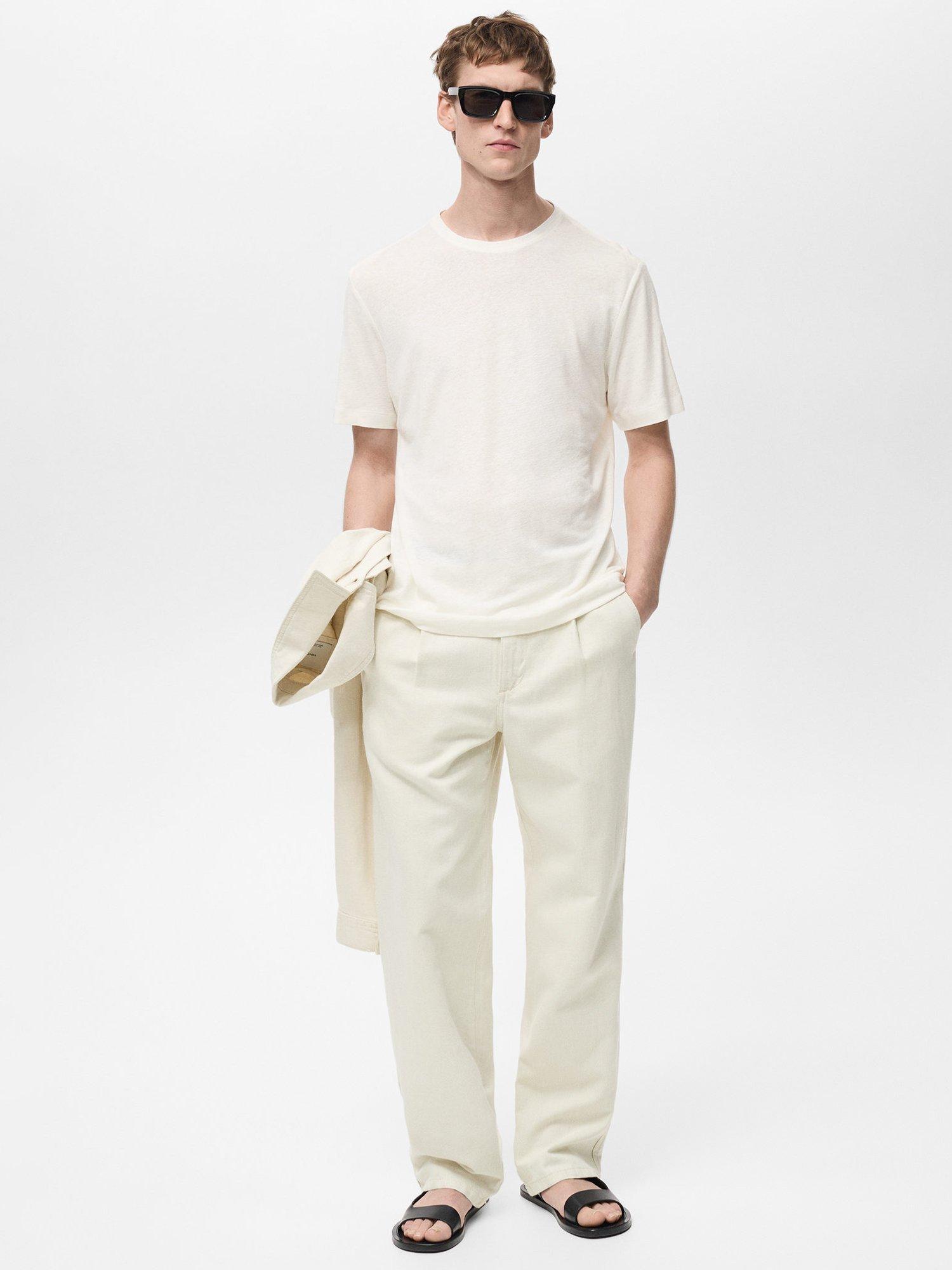 Product image 2 of 8, which shows Mango Liman Linen Blend Regular Fit Short Sleeve T-Shirt, White, XS