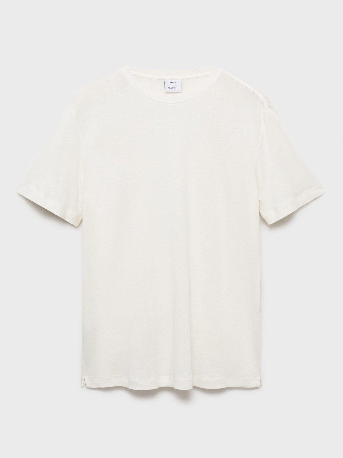 Product image 3 of 8, which shows Mango Liman Linen Blend Regular Fit Short Sleeve T-Shirt, White, XS
