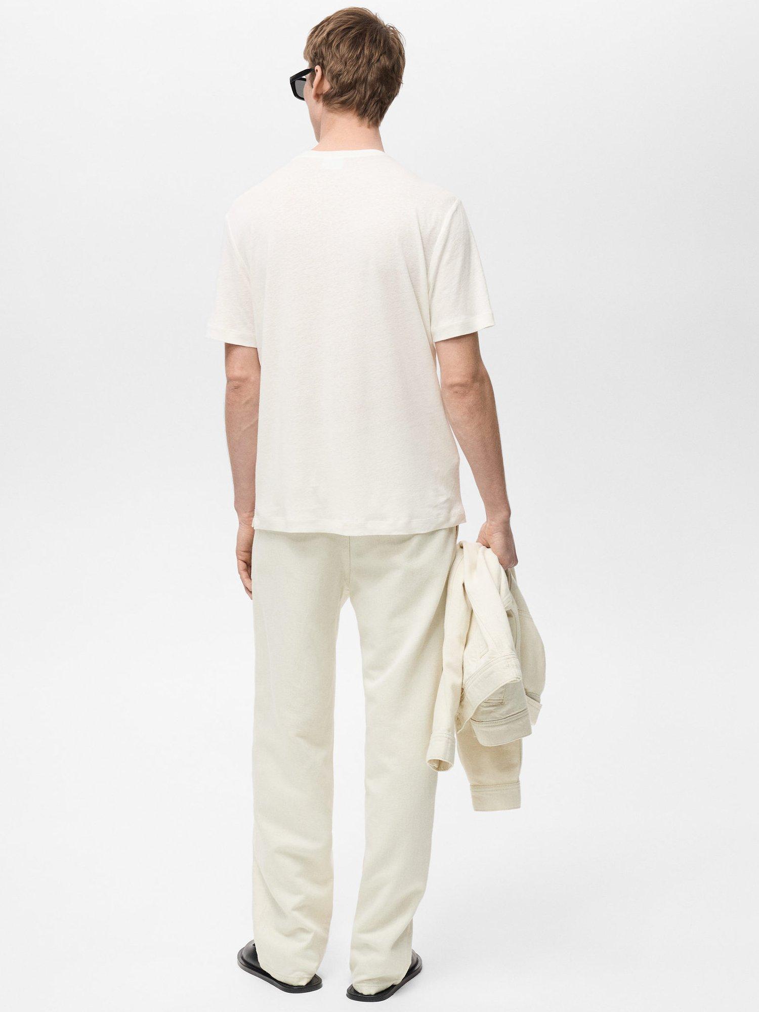 Product image 4 of 8, which shows Mango Liman Linen Blend Regular Fit Short Sleeve T-Shirt, White, XS