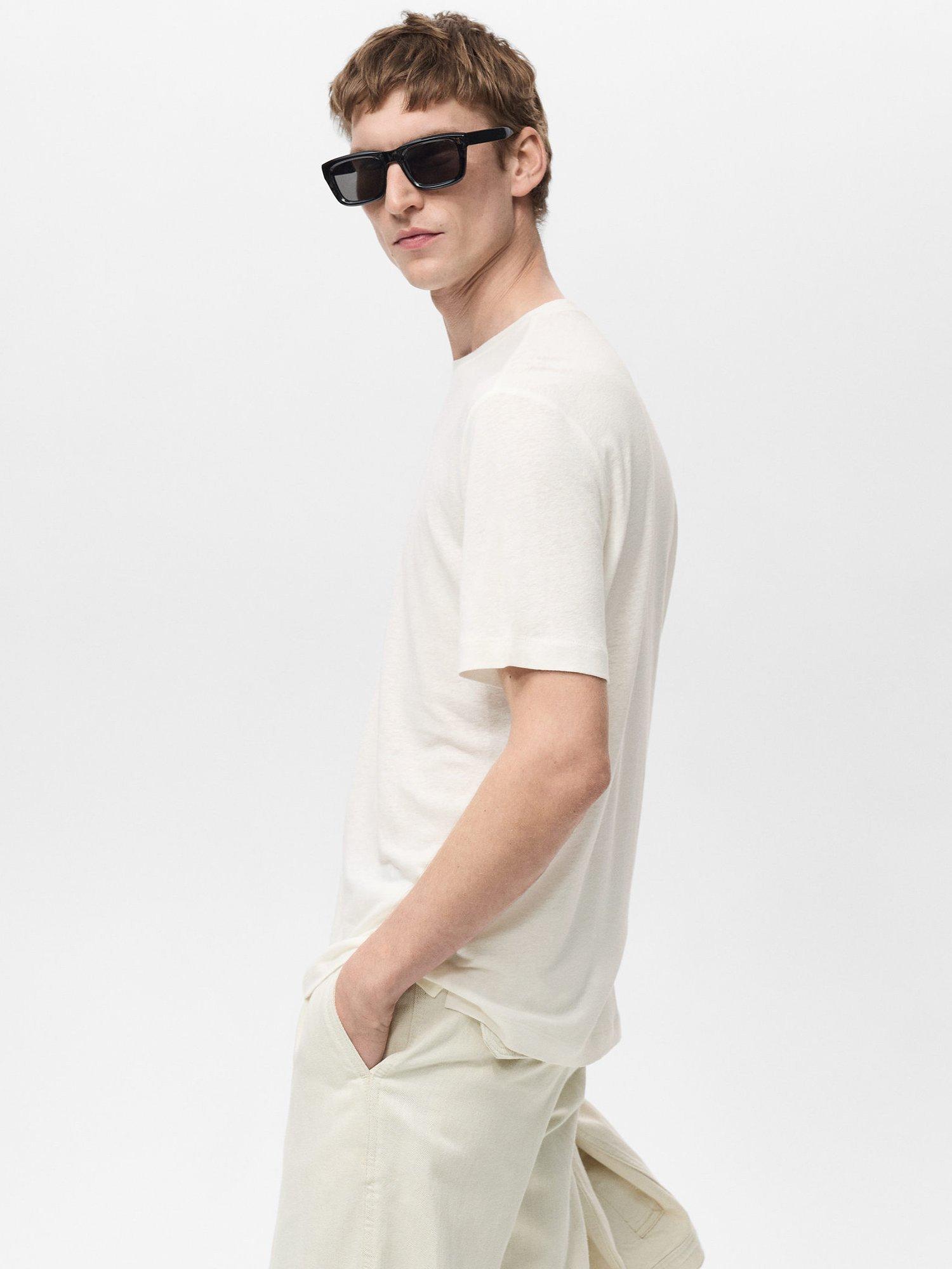 Product image 7 of 8, which shows Mango Liman Linen Blend Regular Fit Short Sleeve T-Shirt, White, XS