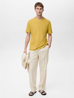 Mango Liman Linen Blend Regular Fit Short Sleeve T-Shirt - view 2, Mid Yellow