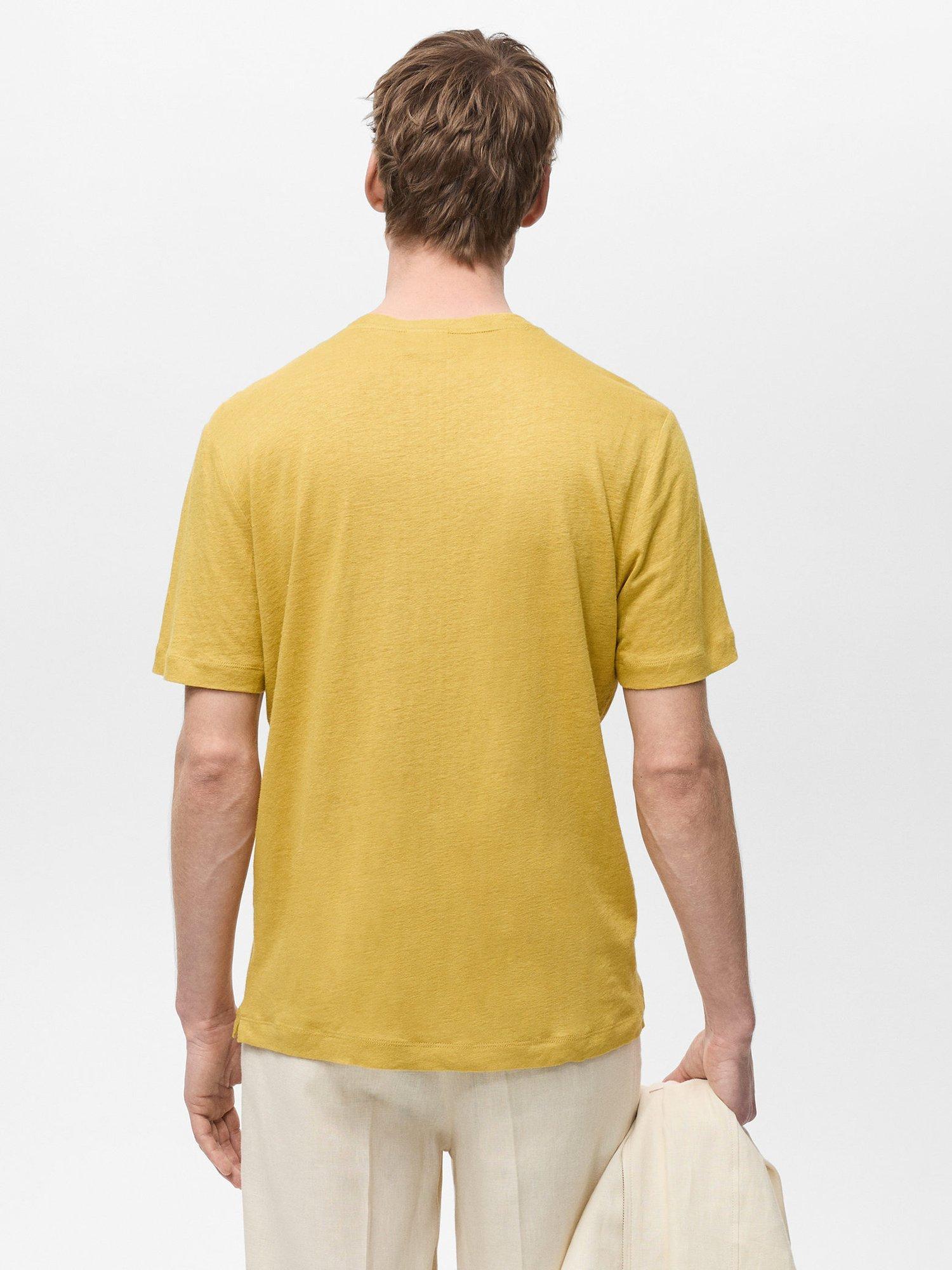 Product image 4 of 8, which shows Mango Liman Linen Blend Regular Fit Short Sleeve T-Shirt, Mid Yellow, XS