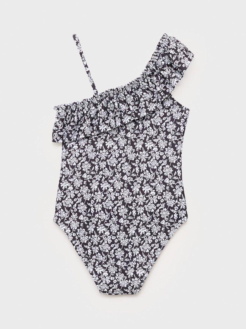 Product image 2 of 4, which shows Mango Kids' Negrokg One Shoulder Floral Swimsuit, Black, 11-12 years