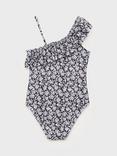 Mango Kids' Negrokg One Shoulder Floral Swimsuit, Black
