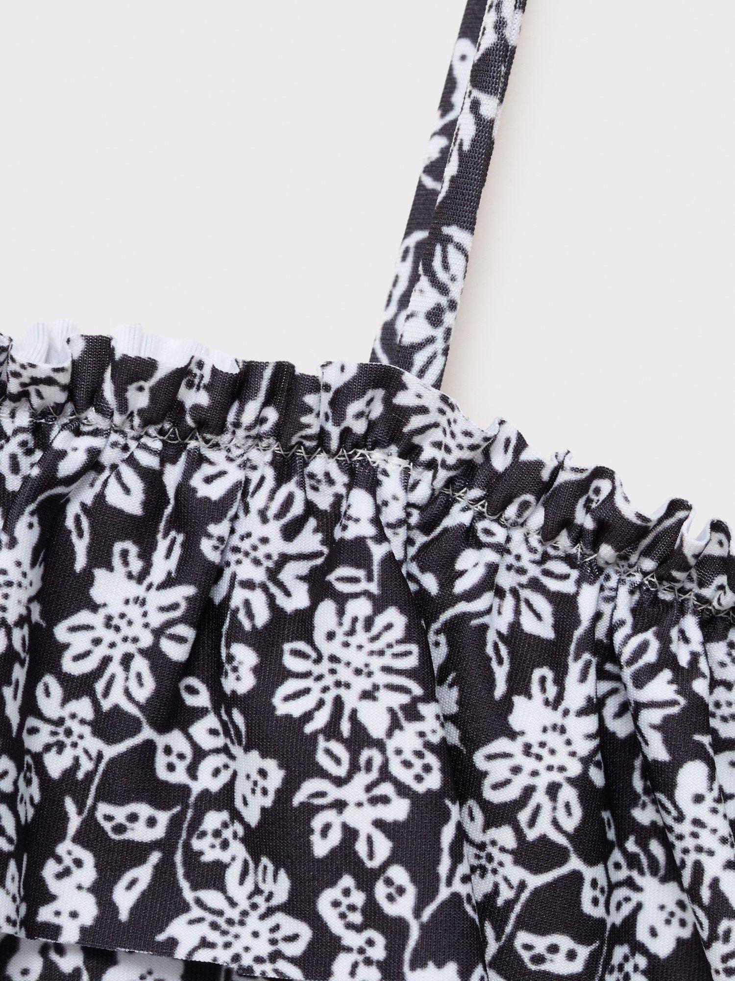 Product image 3 of 4, which shows Mango Kids' Negrokg One Shoulder Floral Swimsuit, Black, 11-12 years
