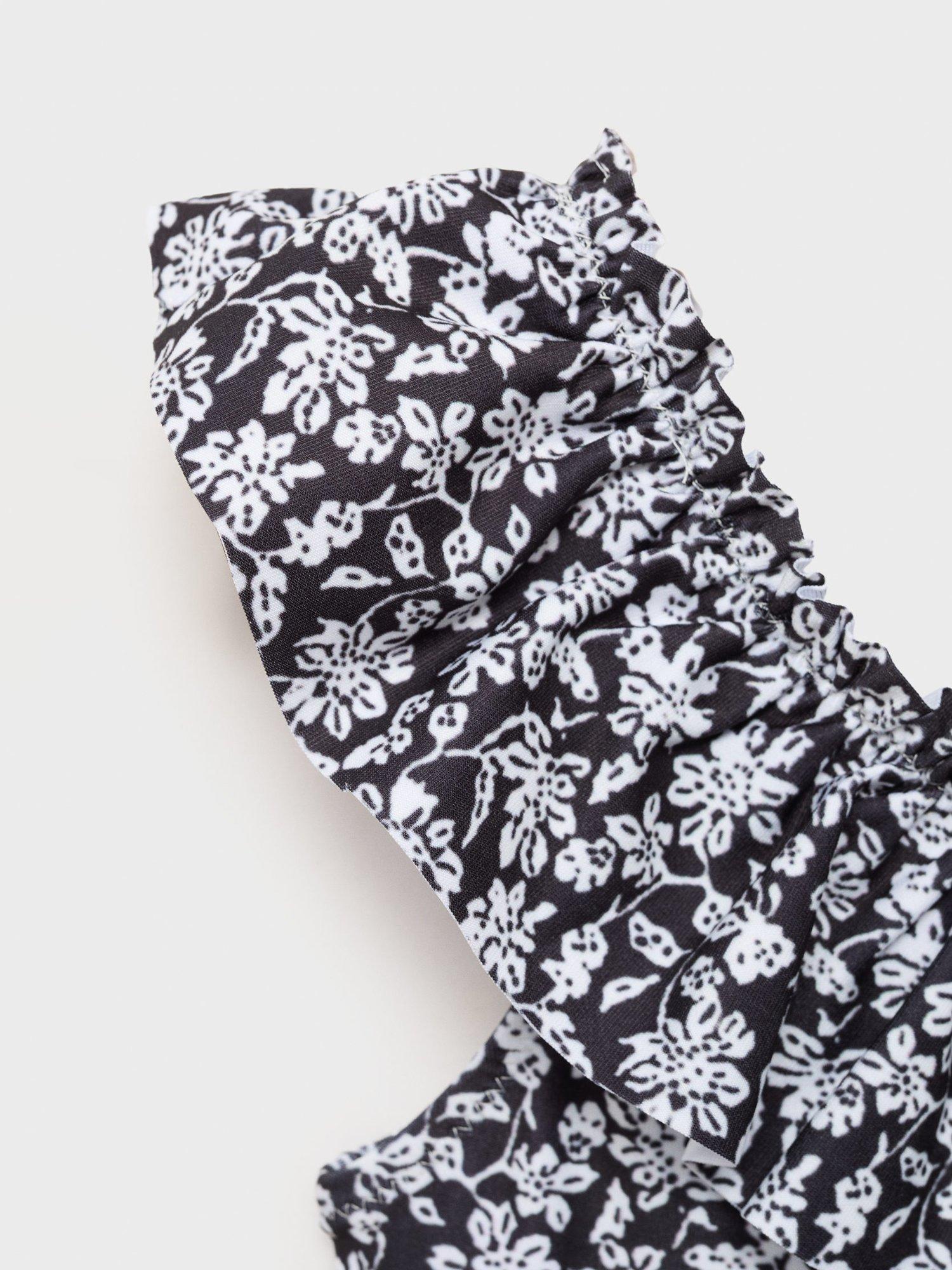 Product image 4 of 4, which shows Mango Kids' Negrokg One Shoulder Floral Swimsuit, Black, 11-12 years
