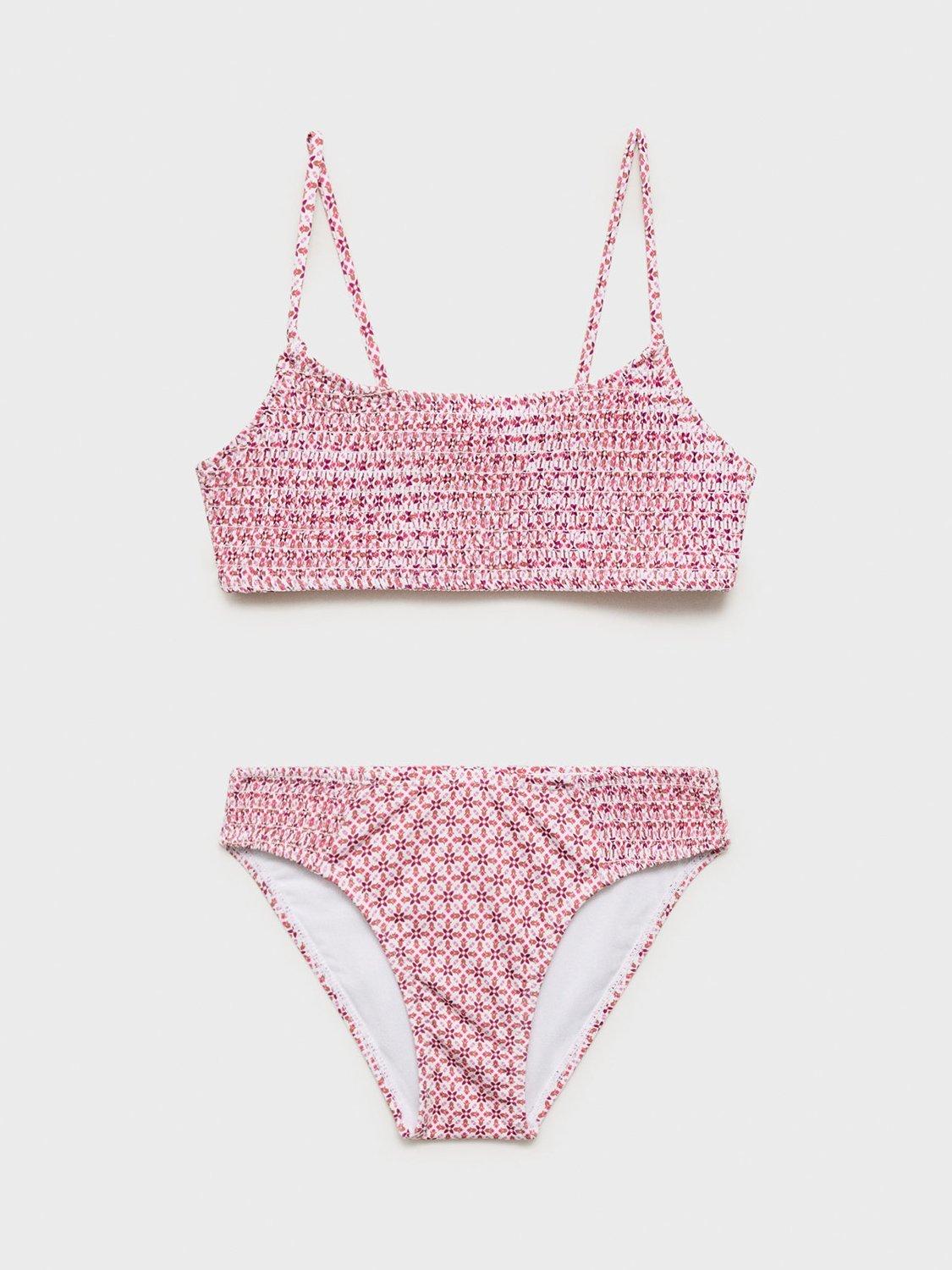 Product image 1 of 4, which shows Mango Kids' Palokg Shirred Bikini, Medium Orange, 11-12 years