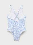 Mango Kids' Floral Crossover Back Swimsuit, Pastel Blue