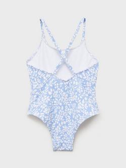 Mango Kids' Floral Crossover Back Swimsuit, Pastel Blue - view 2, Pastel Blue