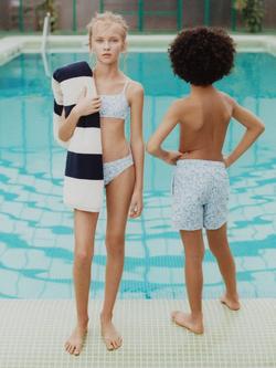 Mango Kids' Textured Floral Print Bikini, Pastel Blue, Pastel Blue