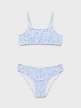 Mango Kids' Textured Floral Print Bikini, Pastel Blue