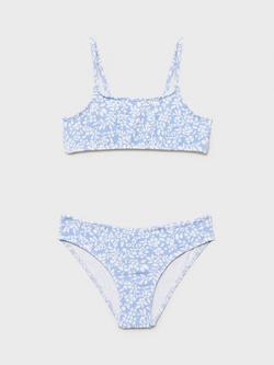 Mango Kids' Textured Floral Print Bikini, Pastel Blue - view 2, Pastel Blue