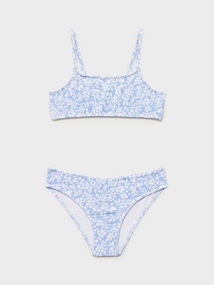 Mango Kids' Textured Floral Print Bikini, Pastel Blue - view 2, Pastel Blue