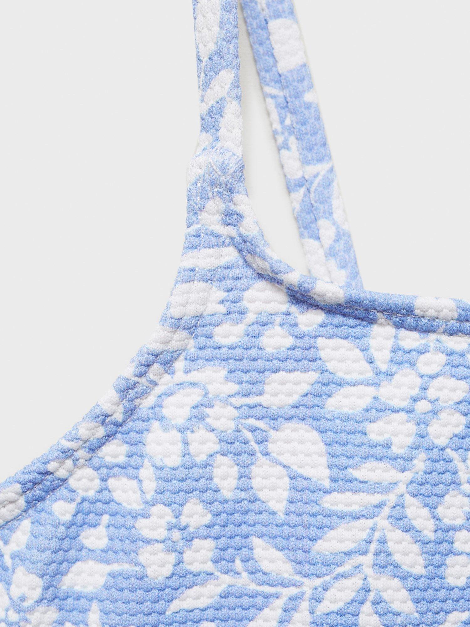 Product image 5 of 5, which shows Mango Kids' Textured Floral Print Bikini, Pastel Blue, 11-12 years