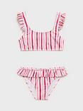 Mango Kids' Stripe Frill Trim Bikini, Red