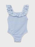 Mango Kids' Ruffle Striped Swimsuit, Medium Blue