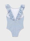 Mango Kids' Ruffle Striped Swimsuit, Medium Blue