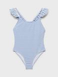 Mango Kids' Frill Stripe Swimsuit, Medium Blue