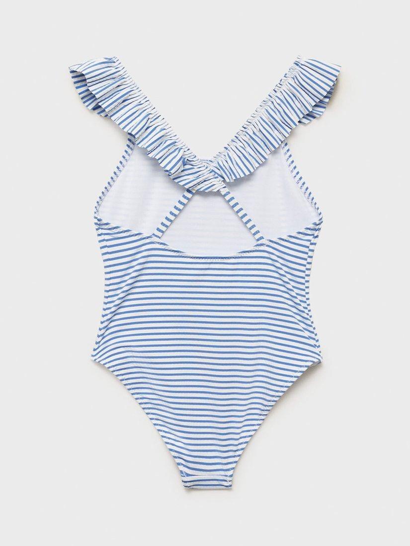 Product image 3 of 5, which shows Mango Kids' Frill Stripe Swimsuit, Medium Blue, 11-12 years