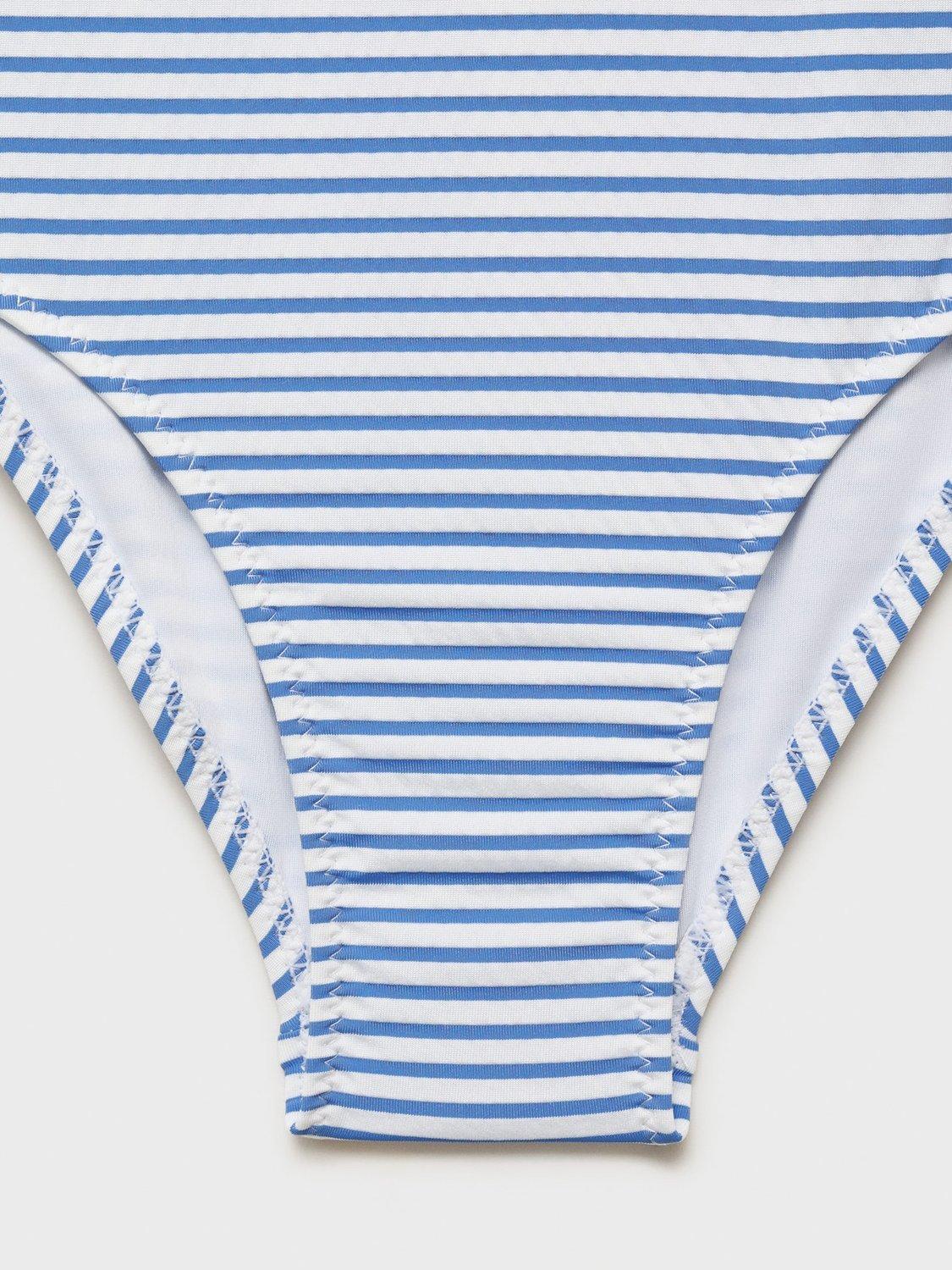 Product image 4 of 5, which shows Mango Kids' Frill Stripe Swimsuit, Medium Blue, 11-12 years