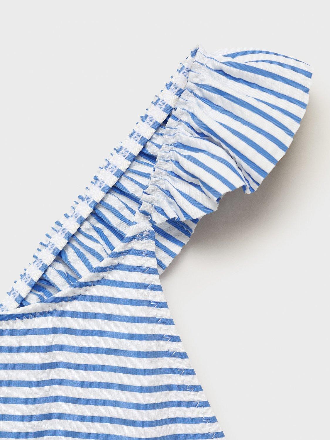 Product image 5 of 5, which shows Mango Kids' Frill Stripe Swimsuit, Medium Blue, 11-12 years