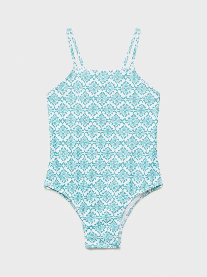 Product image 1 of 4, which shows Mango Kids' Floral Print Swimsuit, Green, 12-18 months