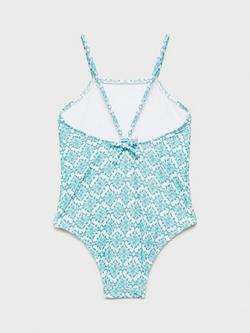 Mango Kids' Floral Print Swimsuit, Green - view 2, Green