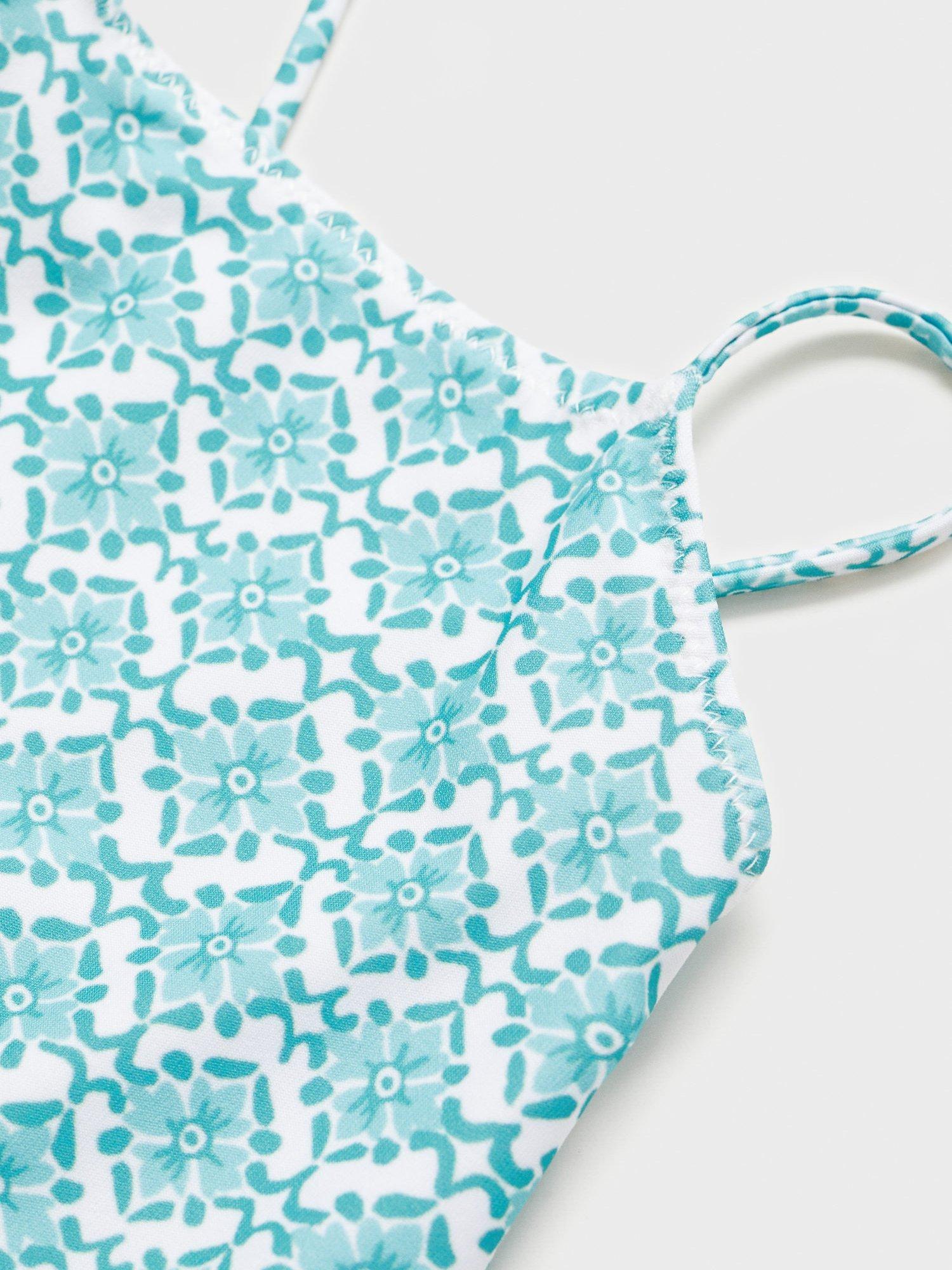 Product image 3 of 4, which shows Mango Kids' Floral Print Swimsuit, Green, 12-18 months