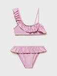 Mango Kids' Brillikg One Shoulder Frill Bikini, Pink