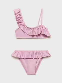 Mango Kids' Brillikg One Shoulder Frill Bikini, Pink, Pink