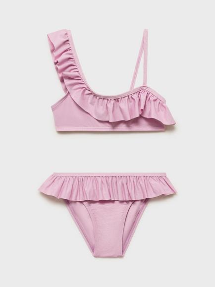 Mango Kids' Brillikg One Shoulder Frill Bikini, Pink, Pink