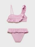 Mango Kids' Brillikg One Shoulder Frill Bikini, Pink