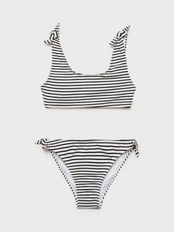 Mango Kids' Lazokg Knotted Striped Bikini, Black/White, Black/White