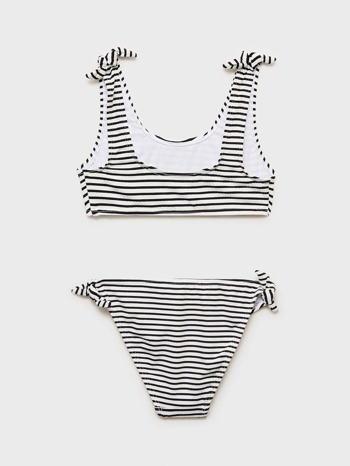 Product image 2 of 4, which shows Mango Kids' Lazokg Knotted Striped Bikini, Black/White, 11-12 years