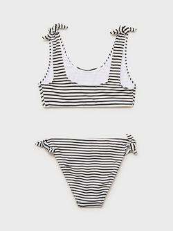 Mango Kids' Lazokg Knotted Striped Bikini, Black/White - view 2, Black/White