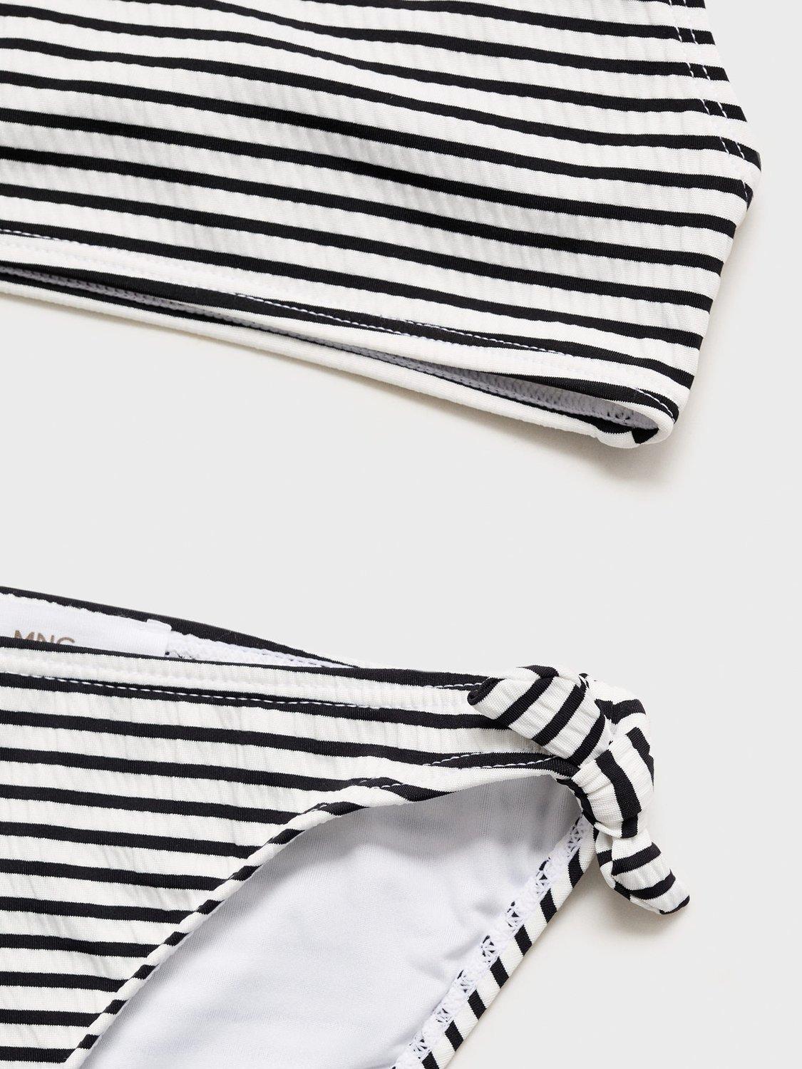 Product image 3 of 4, which shows Mango Kids' Lazokg Knotted Striped Bikini, Black/White, 11-12 years