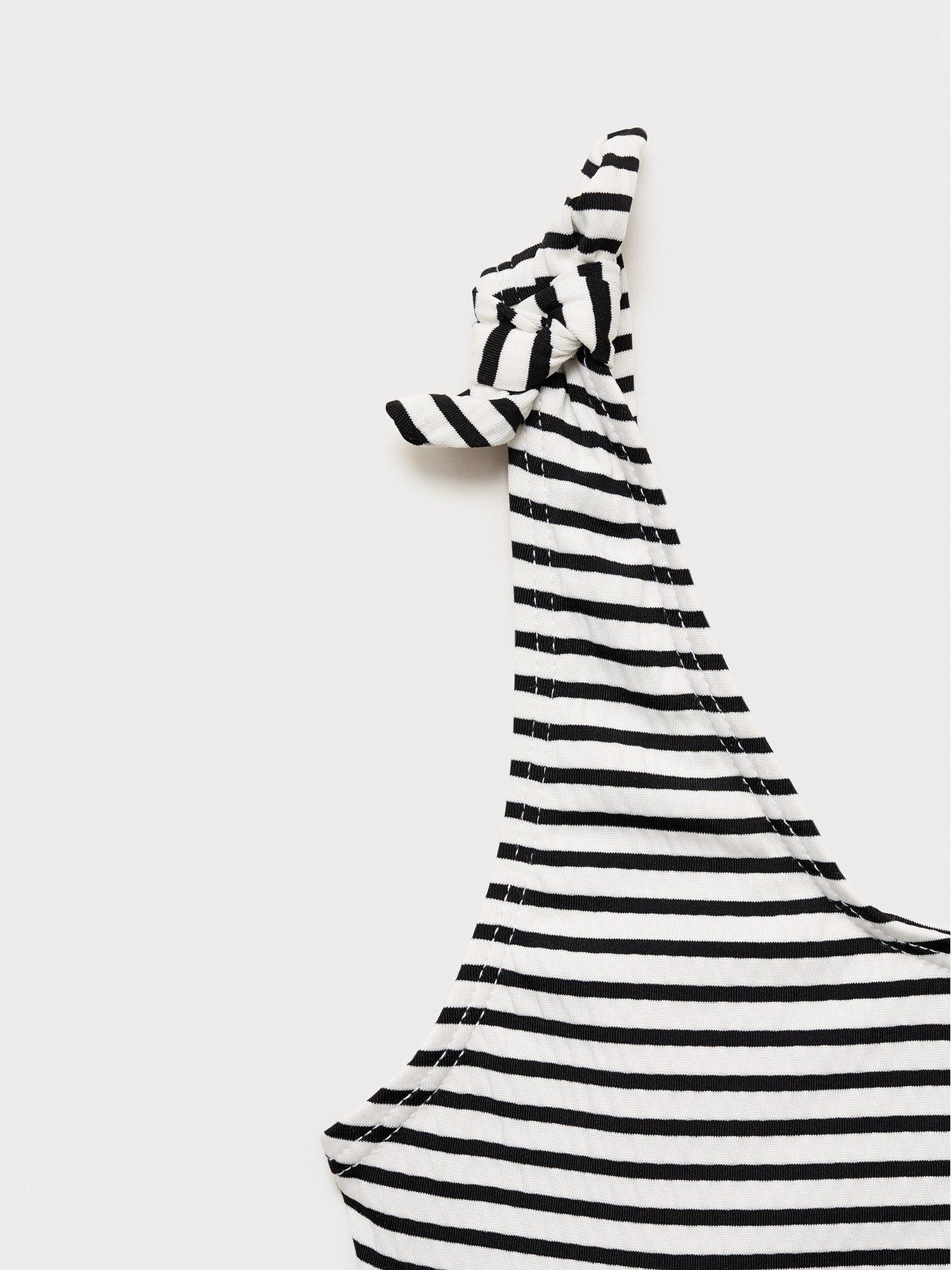 Product image 4 of 4, which shows Mango Kids' Lazokg Knotted Striped Bikini, Black/White, 11-12 years