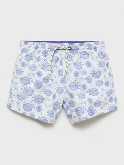 Mango Kids' Globobb Puffer Fish Print Swim Trunks, White, White