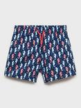 Mango Kids' Seahorse Print Swim Trunks, Navy