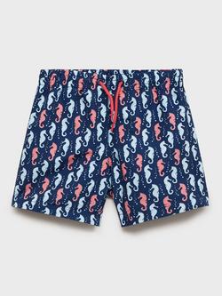 Mango Kids' Seahorse Print Swim Trunks, Navy, Navy