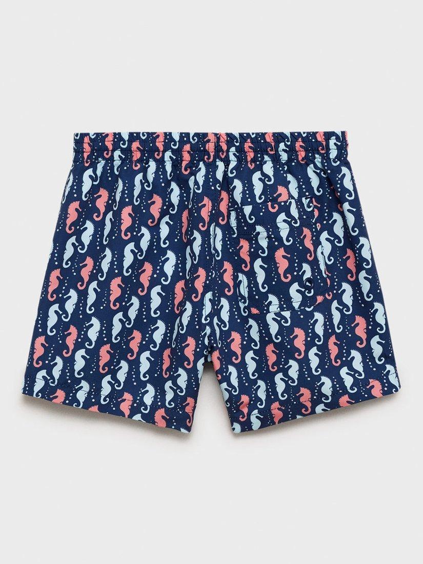 Product image 2 of 4, which shows Mango Kids' Seahorse Print Swim Trunks, Navy, 12-18 months